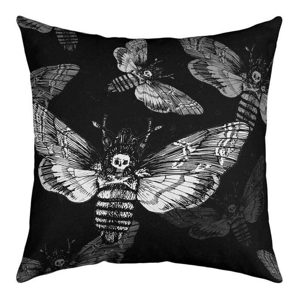 1342 Sugar Skull Pillow Cover 24x24 3D Moth Skull Pattern Decorative Throw